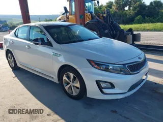 2014 Kia Optima Hybrid LX with VIN KNAGM4AD2E5076127, listed as a IAAI auction lot 40407718 with 242,479 mi miles. Bid and sale history available at carsss.com. Image 1.