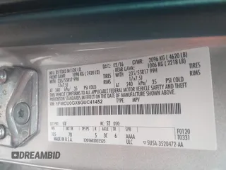 2016 Ford Escape SE with VIN 1FMCU0GX6GUC41452, listed as a IAAI auction lot 39369447 with 235,434 mi miles and . Bid and sale history available at carsss.com. Image 9.