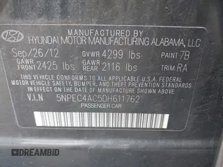 2013 Hyundai Sonata Limited with VIN 5NPEC4AC5DH611762, listed as a IAAI auction lot 41909934 with 146,339 mi miles and . Bid and sale history available at carsss.com. Image 9.