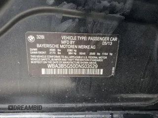 2013 BMW 3 Series 328i xDrive with VIN WBA3B5G50DNS03529, listed as a Copart auction lot 85566674 with 150,555 mi miles and Salvage Title. Bid and sale history available at carsss.com. Image 13.