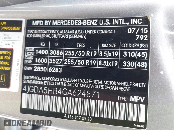 2016 Mercedes-Benz GLE 350 с VIN 4JGDA5HB4GA624871, выставлен на аукционе IAAI как лот 42080510 с пробегом 117 533 миль миль и . История ставок и продаж доступна на DreamBid. Изображение 9.
