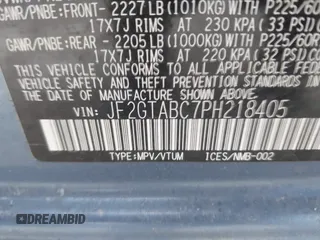 2023 Subaru Crosstrek с VIN JF2GTABC7PH218405, выставлен на аукционе IAAI как лот 41264287 с пробегом 12 181 миль миль и . История ставок и продаж доступна на DreamBid. Изображение 9.