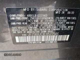2020 Subaru Forester Premium with VIN JF2SKAJCXLH577546, listed as a IAAI auction lot 42594599 with 55,168 mi miles and . Bid and sale history available at DreamBid. Image 9.