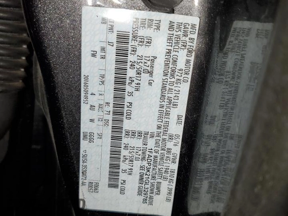 2016 Ford Focus SE with VIN 1FADP3K21GL329785, listed as a Copart auction lot 54828735 with 94,515 mi miles and Salvage Title. Bid and sale history available at carsss.com. Image 12.
