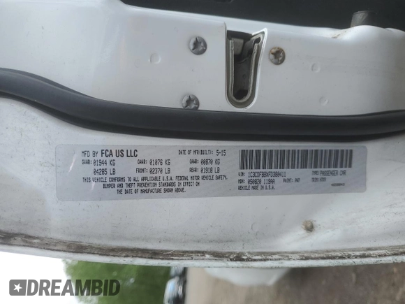 2015 Dodge Dart SXT with VIN 1C3CDFBBXFD380411, listed as a Copart auction lot 54571975 with 186,444 mi miles and Salvage title. Bid and sale history available at DreamBid. Image 12.