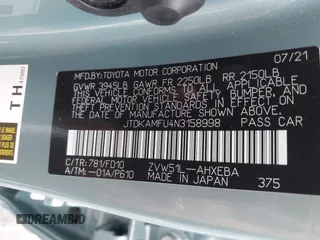 2022 Toyota Prius L Eco with VIN JTDKAMFU4N3158998, listed as a IAAI auction lot 42625041 with 43,033 mi miles and . Bid and sale history available at DreamBid. Image 9.