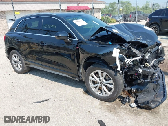 2021 Audi Q3 S line Premium Plus with VIN WA1EECF31M1068473, listed as a IAAI auction lot 42431540 with 42,312 mi miles and . Bid and sale history available at DreamBid. Image 1.