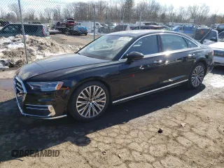 2021 Audi A8 with VIN WAU8DAF81MN025831, listed as a Copart auction lot 42921774 with 9,996 mi miles. Bid and sale history available at carsss.com. Image 1.