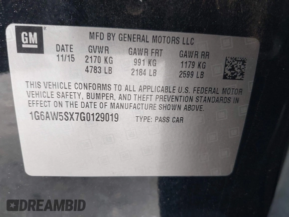 2016 Cadillac CTS AWD with VIN 1G6AW5SX7G0129019, listed as a IAAI auction lot 42148335 with 86,023 mi miles and . Bid and sale history available at DreamBid. Image 9.
