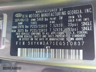 2014 Kia Sorento SX Limited with VIN 5XYKWDA71EG510837, listed as a IAAI auction lot 41311819 with 119,344 mi miles. Bid and sale history available at carsss.com. Image 9.