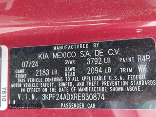 2024 Kia Forte LXS z VIN 3KPF24ADXRE830874, wystawiony jako IAAI lot #41910555 z przebiegiem 8708 mil mil oraz . Historia ofert i sprzedaży dostępna na DreamBid. Obrazek 9.