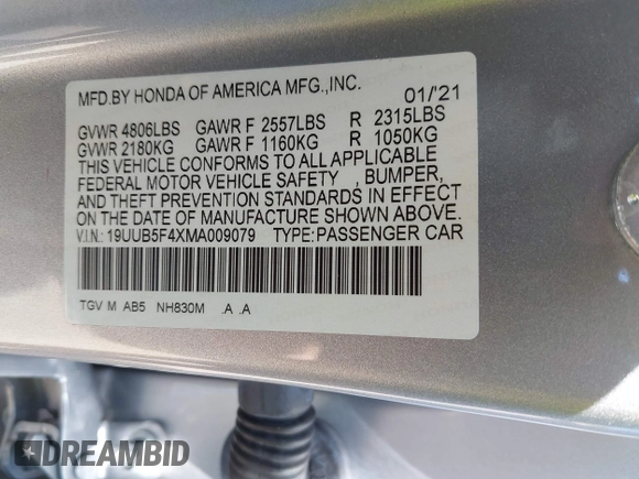 2021 Acura TLX Technology with VIN 19UUB5F4XMA009079, listed as a IAAI auction lot 42055352 with 67,765 mi miles and . Bid and sale history available at DreamBid. Image 9.