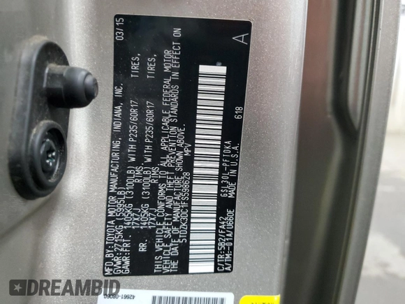 2015 Toyota Sienna L with VIN 5TDZK3DC1FS598628, listed as a Copart auction lot 54139805 with 113,364 mi miles and Salvage title. Bid and sale history available at DreamBid. Image 14.