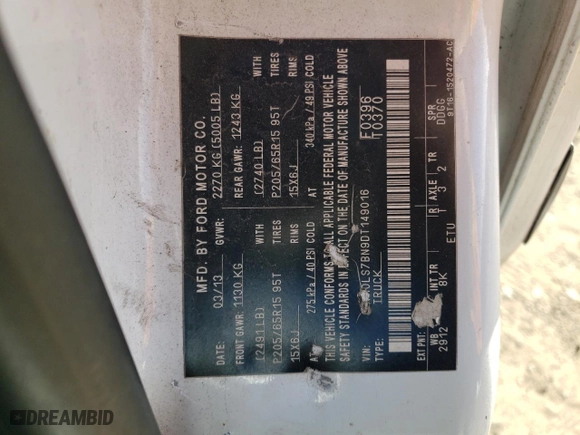 2013 Ford Transit Connect XLT with VIN NM0LS7BN9DT149016, listed as a Copart auction lot 44189785 with 102,111 mi miles and Salvage Title. Bid and sale history available at carsss.com. Image 12.