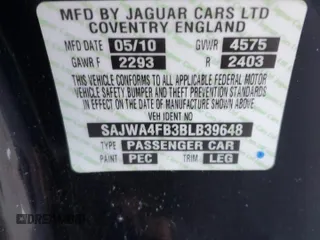 2011 Jaguar XK with VIN SAJWA4FB3BLB39648, listed as a Copart auction lot 80333604 with 0 mi miles and Salvage Title. Bid and sale history available at carsss.com. Image 12.