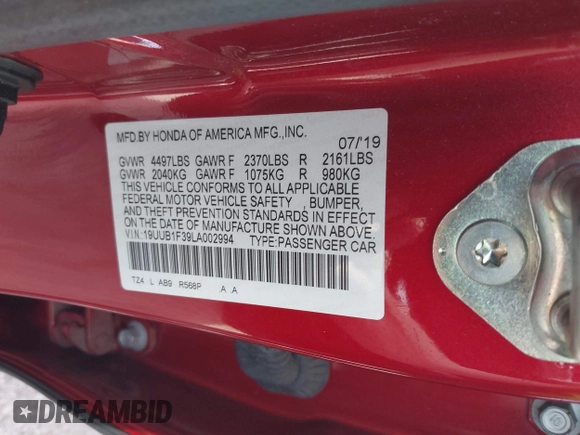 2020 Acura TLX with VIN 19UUB1F39LA002994, listed as a IAAI auction lot 41810024 with 64,896 mi miles and . Bid and sale history available at DreamBid. Image 9.
