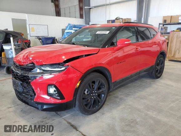 2021 Chevrolet Blazer RS with VIN 3GNKBKRS6MS565619, listed as a Copart auction lot 54439495 with 46,046 mi miles and Salvage title. Bid and sale history available at DreamBid. Image 1.