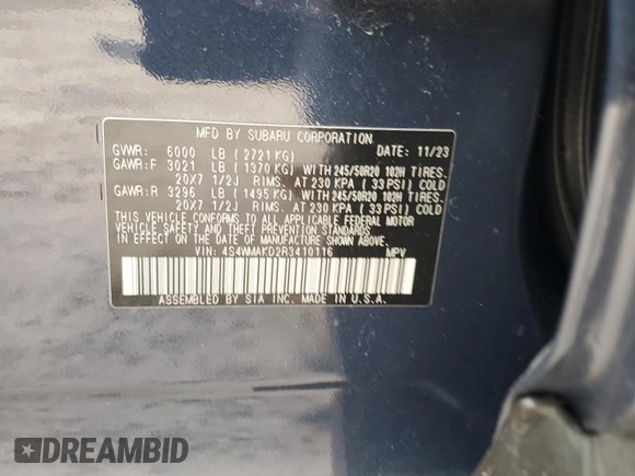 2024 Subaru Ascent Onyx Limited z VIN 4S4WMAKD2R3410116, wystawiony jako Copart lot #50706615 z przebiegiem 21 919 mil mil oraz Szkoda całkowita • Salvage title. Historia ofert i sprzedaży dostępna na DreamBid. Obrazek 14.