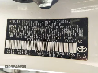 2016 Toyota Corolla L with VIN 5YFBURHE4GP451224, listed as a IAAI auction lot 41541182 with 62,945 mi miles and . Bid and sale history available at DreamBid. Image 9.