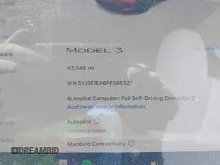 2023 Tesla Model 3 z VIN 5YJ3E1EA6PF566326, wystawiony jako IAAI lot #42687125 z przebiegiem 43 548 mil mil oraz . Historia ofert i sprzedaży dostępna na DreamBid. Obrazek 7.