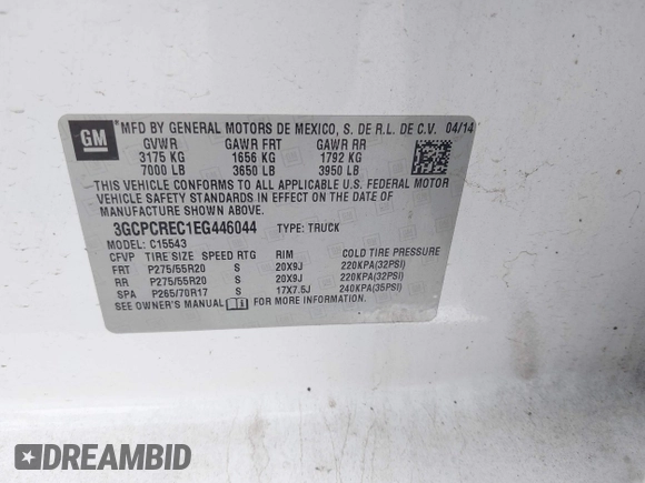 2014 Chevrolet Silverado 1500 LT with VIN 3GCPCREC1EG446044, listed as a IAAI auction lot 42044614 with 145,590 mi miles and . Bid and sale history available at DreamBid. Image 9.