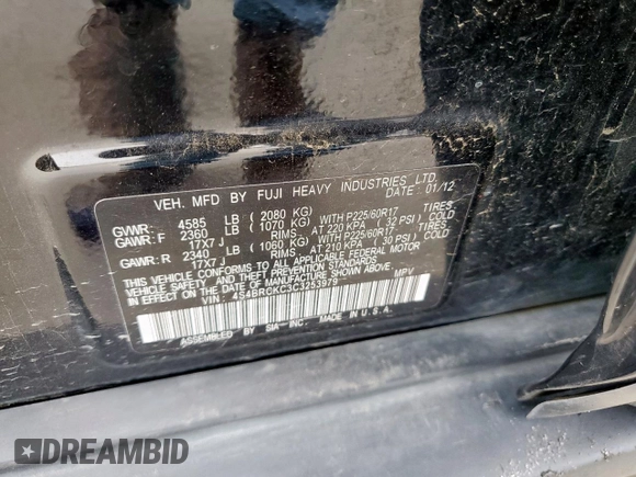 2012 Subaru Outback Limited z VIN 4S4BRCKC3C3253979, wystawiony jako Copart lot #57267245 z przebiegiem 152 384 mil mil oraz Szkoda całkowita • Salvage title. Historia ofert i sprzedaży dostępna na DreamBid. Obrazek 13.