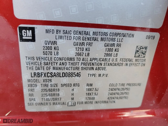 2020 Buick Envision Essence with VIN LRBFXCSA8LD088546, listed as a Copart auction lot 52235105 with 48,144 mi miles and Salvage Title. Bid and sale history available at carsss.com. Image 13.