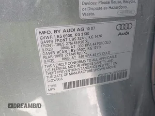 2008 Audi Q7 Premium with VIN WA1BV74L98D031947, listed as a IAAI auction lot 42544652 with Not provided miles and . Bid and sale history available at DreamBid. Image 9.