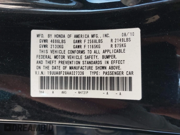 2010 Acura TL with VIN 19UUA8F28AA027336, listed as a IAAI auction lot 41742443 with 218,958 mi miles. Bid and sale history available at carsss.com. Image 9.