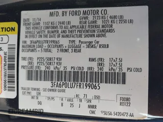 2015 Ford Fusion SE Hybrid with VIN 3FA6P0LU7FR199065, listed as a IAAI auction lot 41944181 with 197,020 mi miles. Bid and sale history available at carsss.com. Image 9.
