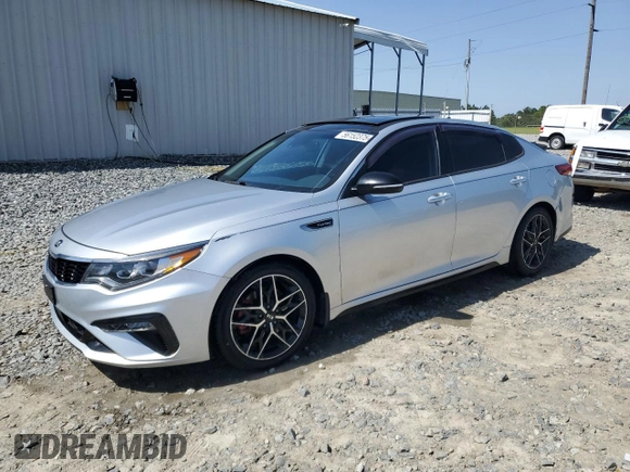 2019 Kia Optima SX with VIN 5XXGW4L20KG362431, listed as a Copart auction lot 56152375 with 98,829 mi miles and Salvage title. Bid and sale history available at DreamBid. Image 1.