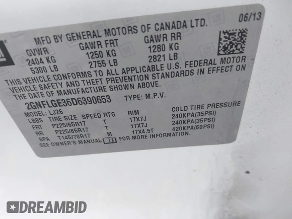 2013 Chevrolet Equinox LTZ z VIN 2GNFLGE36D6390653, wystawiony jako IAAI lot #40974858 z przebiegiem 128 954 mil mil oraz . Historia ofert i sprzedaży dostępna na DreamBid. Obrazek 9.