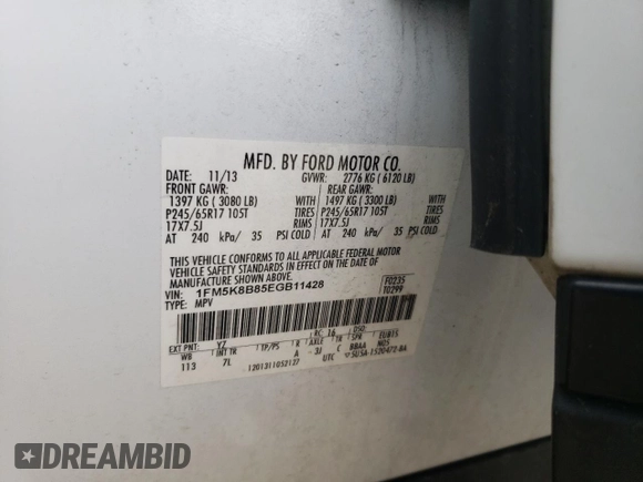2014 Ford Explorer with VIN 1FM5K8B85EGB11428, listed as a Copart auction lot 56631515 with 188,096 mi miles and Salvage title. Bid and sale history available at DreamBid. Image 13.