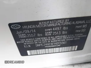 2015 Hyundai Sonata 2.4L SE with VIN 5NPE24AF6FH015561, listed as a IAAI auction lot 42156536 with 205,830 mi miles. Bid and sale history available at carsss.com. Image 9.