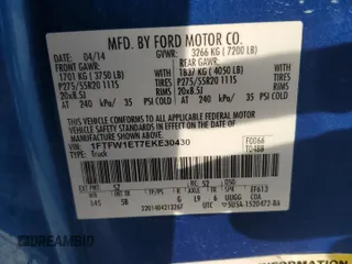 2014 Ford F-150 XL with VIN 1FTFW1ET7EKE30430, listed as a Copart auction lot 49553365 with 106,292 mi miles and Salvage Title. Bid and sale history available at carsss.com. Image 14.