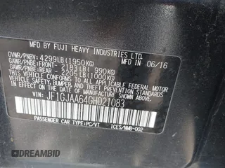 2016 Subaru Impreza с VIN JF1GJAA64GH021083, выставлен на аукционе IAAI как лот 42350963 с пробегом 90 931 миль миль и . История ставок и продаж доступна на DreamBid. Изображение 9.