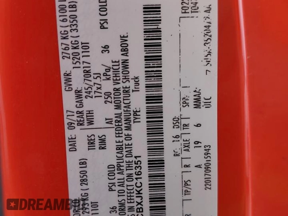 2018 Ford F-150 XL z VIN 1FTMF1CBXJKC16351, wystawiony jako Copart lot #54138485 z przebiegiem Nie podano mil oraz Szkoda całkowita • Salvage title. Historia ofert i sprzedaży dostępna na DreamBid. Obrazek 12.