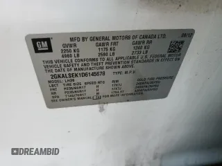 2013 GMC Terrain SLE with VIN 2GKALSEK1D6145678, listed as a Copart auction lot 45103254 with 124,883 mi miles and Salvage Title. Bid and sale history available at DreamBid. Image 12.