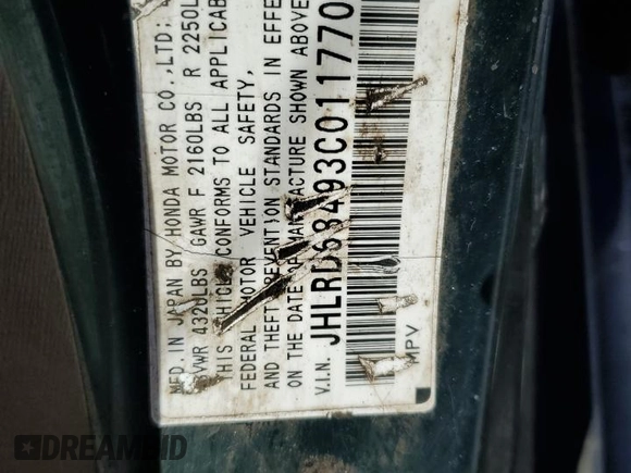 2003 Honda CR-V LX z VIN JHLRD68493C011770, wystawiony jako Copart lot #51797875 z przebiegiem 198 077 mil mil oraz Szkoda całkowita • Salvage title. Historia ofert i sprzedaży dostępna na DreamBid. Obrazek 13.