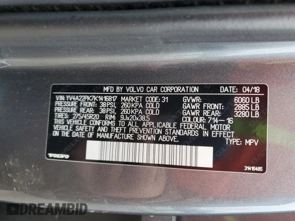 2019 Volvo XC90 Momentum with VIN YV4A22PK7K1416817, listed as a Copart auction lot 46162055 with 196,781 mi miles and Salvage Title. Bid and sale history available at carsss.com. Image 15.