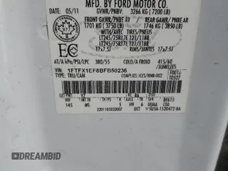 2011 Ford F-150 XL z VIN 1FTFX1EF8BFB50236, wystawiony jako Copart lot #62964795 z przebiegiem Nie podano mil oraz Czysty tytuł • Clean title. Historia ofert i sprzedaży dostępna na DreamBid. Obrazek 12.