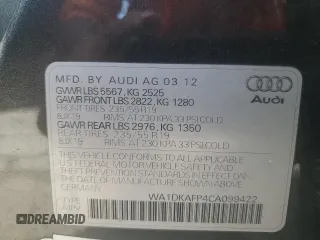 2012 Audi Q5 Premium Plus with VIN WA1DKAFP4CA099422, listed as a Copart auction lot 61192635 with 163,736 mi miles and Clean title. Bid and sale history available at DreamBid. Image 13.