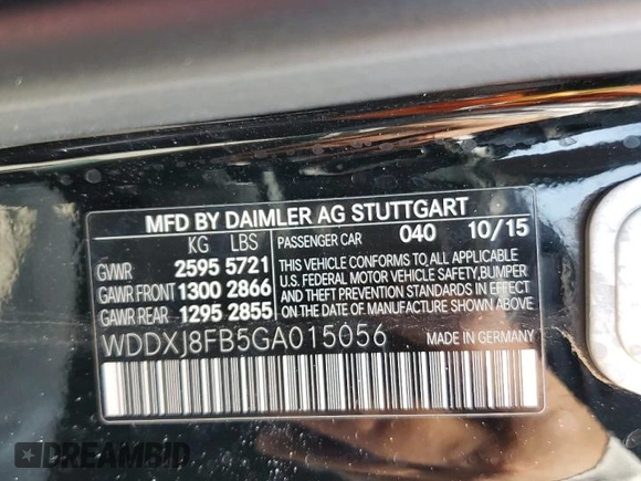 2016 Mercedes-Benz S 550 with VIN WDDXJ8FB5GA015056, listed as a Copart auction lot 60898785 with Not provided miles and Clean title. Bid and sale history available at DreamBid. Image 12.