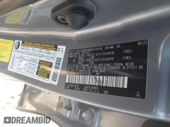2023 Toyota Highlander L with VIN 5TDKDRAH9PS045905, listed as a IAAI auction lot 40906576 with 32,949 mi miles and . Bid and sale history available at DreamBid. Image 9.