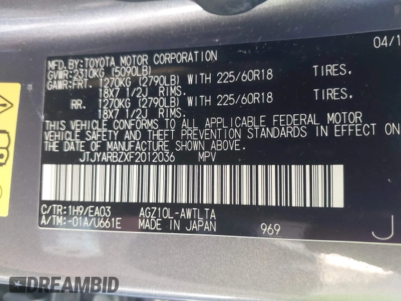 2015 Lexus NX 200t with VIN JTJYARBZXF2012036, listed as a IAAI auction lot 42085466 with 127,325 mi miles and . Bid and sale history available at DreamBid. Image 9.