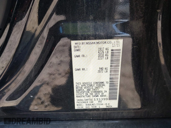 2016 Nissan Altima SR with VIN 1N4AL3AP7GC135399, listed as a IAAI auction lot 42412618 with 112,067 mi miles and . Bid and sale history available at DreamBid. Image 9.