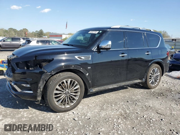 2018 Infiniti QX80 with VIN JN8AZ2NE1J9194002, listed as a Copart auction lot 50232765 with 76,395 mi miles and Salvage title. Bid and sale history available at DreamBid. Image 1.