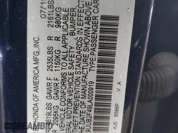2020 Acura TLX w/Technology Pkg with VIN 19UUB2F49LA000919, listed as a Copart auction lot 83974594 with 25,502 mi miles and Salvage Title. Bid and sale history available at carsss.com. Image 12.