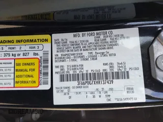 2017 Ford Fusion S with VIN 3FA6P0G7XHR137439, listed as a IAAI auction lot 41811845 with 94,044 mi miles. Bid and sale history available at carsss.com. Image 9.