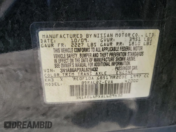 2010 Nissan Sentra 2.0 z VIN 3N1AB6APXAL629432, wystawiony jako Copart lot #59623875 z przebiegiem 86 703 mil mil oraz Szkoda całkowita • Salvage title. Historia ofert i sprzedaży dostępna na DreamBid. Obrazek 13.